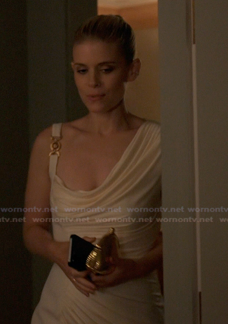 Nancy’s satin drape dress on Imperfect Women