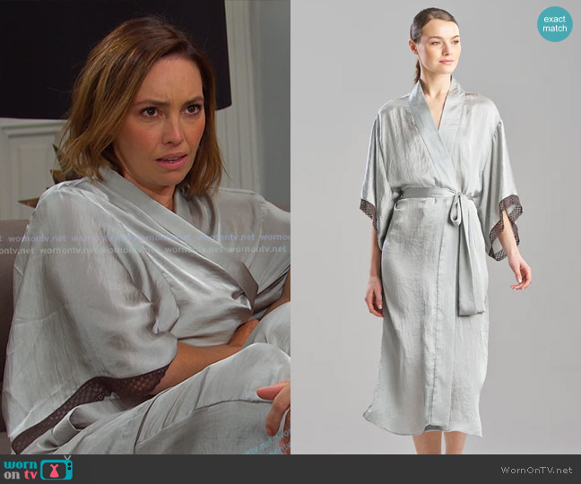 Natori Ashley Icon Lace Robe in Celadon worn by Gwen Rizczech (Emily O'Brien) on Days of our Lives