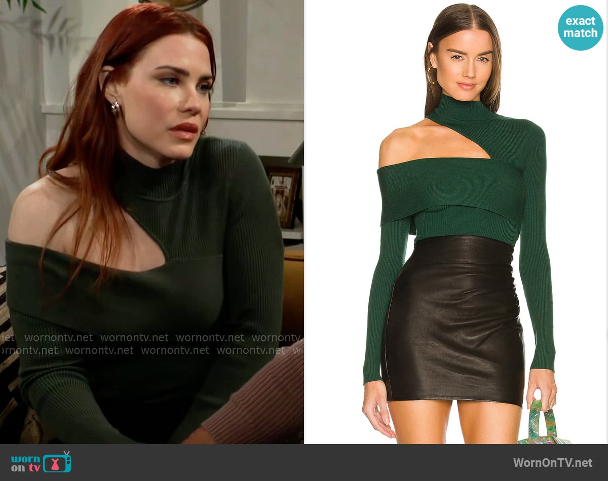 NBD Kiera Sweater in Forest Green worn by Sally Spectra (Courtney Hope) on The Young and the Restless