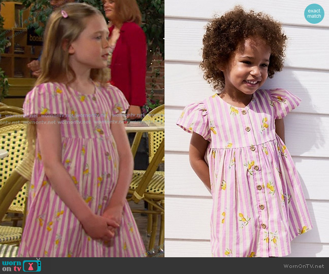 Next Stripe Button-Down Dress in Lilac/White Lemon Stripe worn by Charlotte DiMera (Oakley Rondou) on Days of our Lives