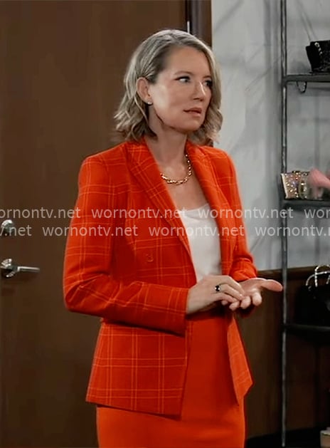 Nina’s red plaid blazer on General Hospital