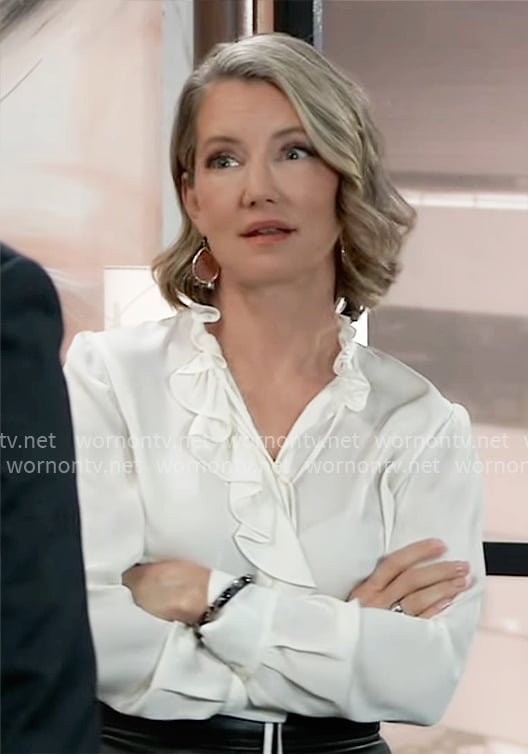 Nina’s white ruffled blouse on General Hospital
