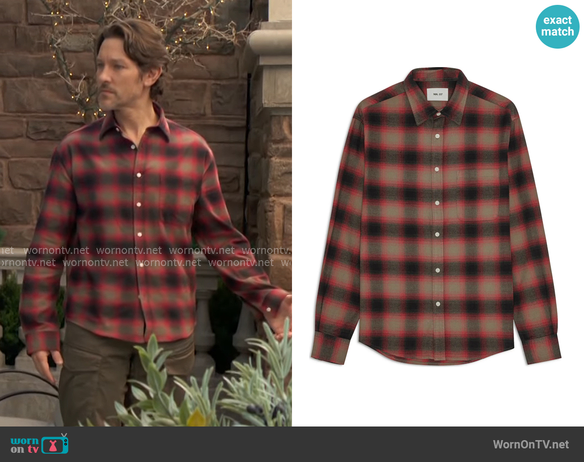 NN07 Deon Shirt in Red Check worn by Daniel Romalotti (Michael Graziadei) on The Young and the Restless