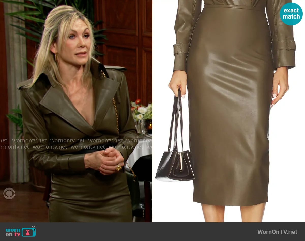 Norma Kamali Straight Skirt To Midcalf in Bark worn by Patty Williams (Stacy Haiduk) on The Young and the Restless