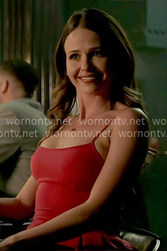 Novak’s red peplum cami on Chicago Fire