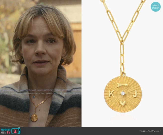 Oak and Luna Tyra Initial Medallion Customizable Necklace with Diamond worn by Lindsay Crane-Martín (Carey Mulligan) on Beef