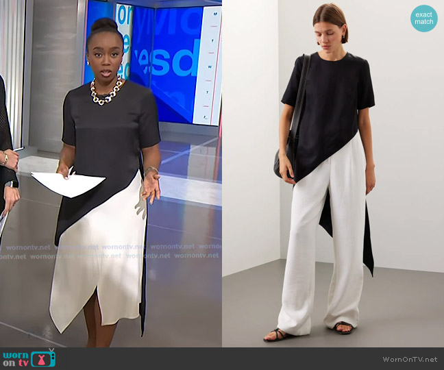 Obando Short Sleeved Asymmetrical Top worn by Zinhle Essamuah on NBC News Daily