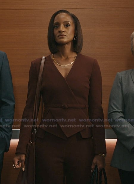 Olympia’s burgundy belted blazer on Matlock