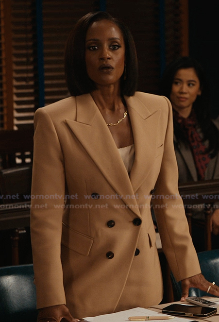Olympia’s khaki double breasted blazer on Matlock