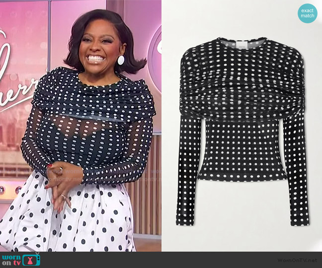 Patou Ruched polka-dot chiffon top worn by Sherri Shepherd on Sherri