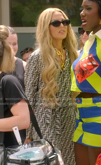 Rachel’s logo print jumpsuit on The Real Housewives of Beverly Hills