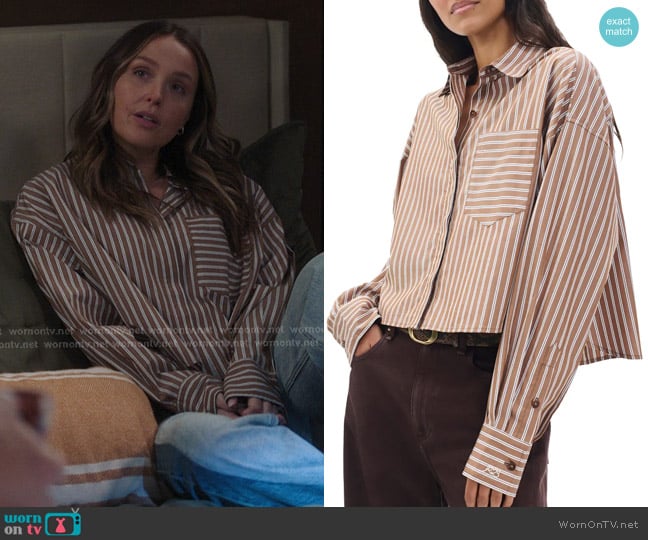 Rag & Bone Marin Cropped Striped Shirt in Tobacco worn by Jo Wilson (Camilla Luddington) on Greys Anatomy