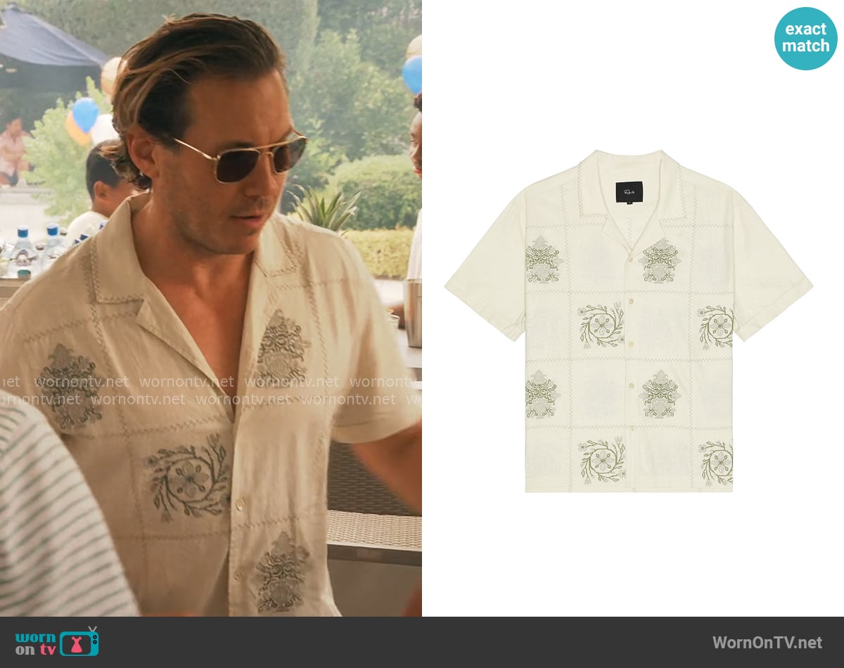Rails Clairo shirt in Cream Quilt Squares worn by Ness Gordon (Scott MacArthur) on Running Point