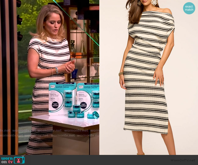 Ramy Brook Chet Stripe One-Shoulder Knit Dress worn by Sara Haines on The View