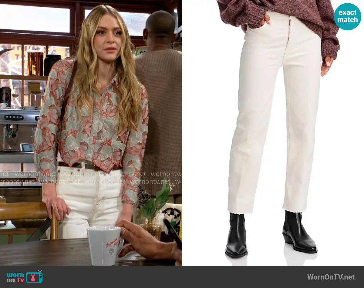 Re/Done 70s Stove Pipe High Rise Straight Ankle Jeans in Vintage White worn by Claire Grace (Hayley Erin) on The Young and the Restless