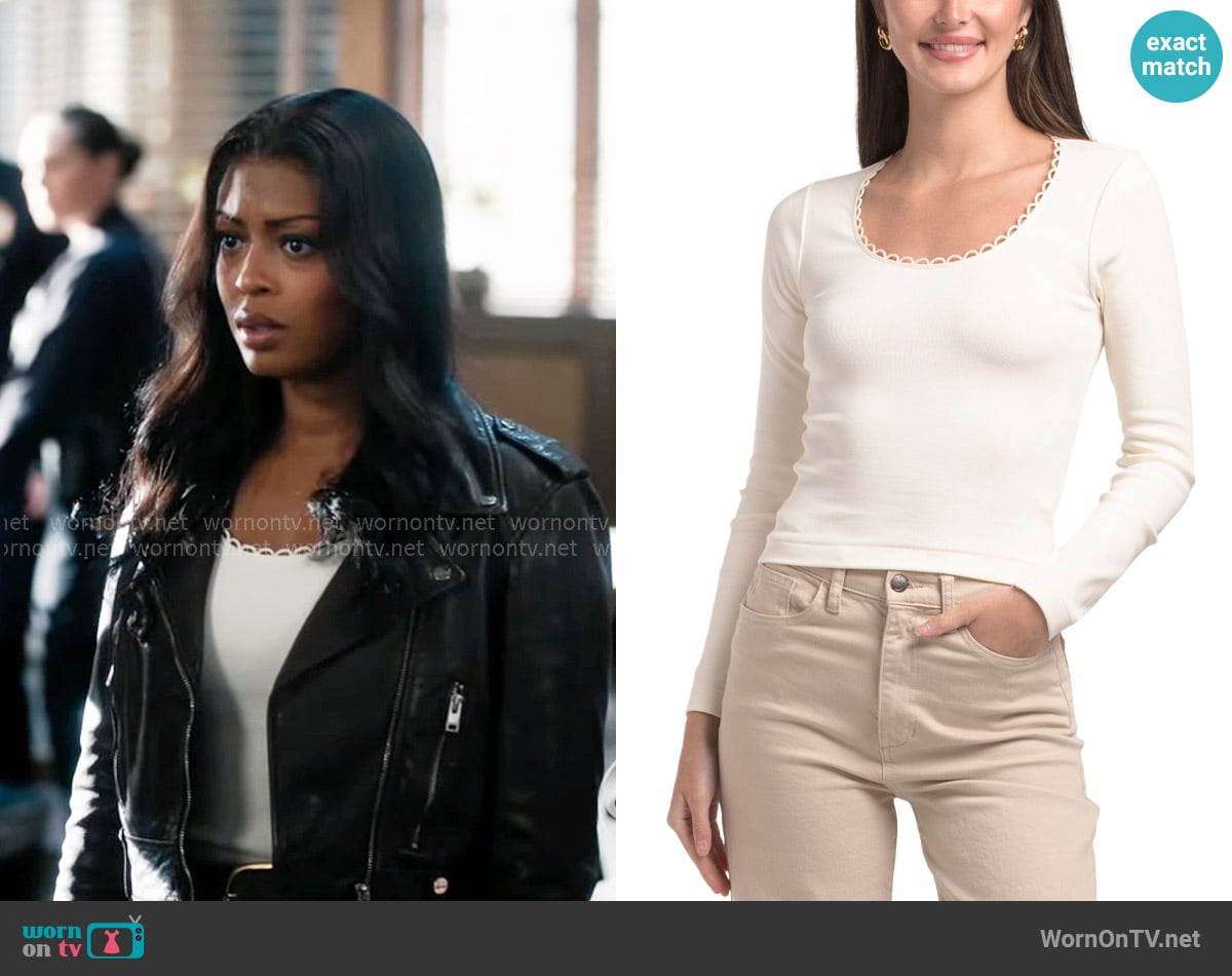 Re/Done Scallop Scoop Neck Long Sleeve Top worn by Daphne (Javicia Leslie) on High Potential