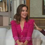 Rebecca’s pink v-neck plaid cardigan on Good Morning America Rebecca’s pink v-neck plaid cardigan on Good Morning America