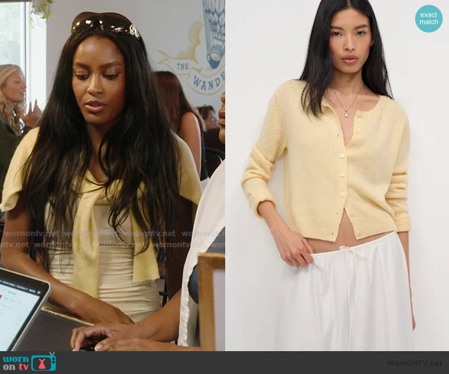 Reformation Clara Cashmere Crew Cardigan worn by Ciara Miller on Summer House