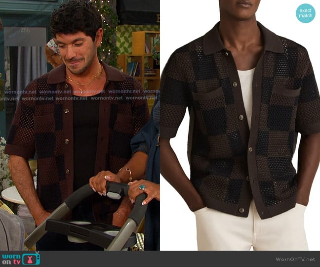 Reiss Alfred Shirt in Chocolate/ Navy worn by  Javi Hernandez (Al Calderon) on Days of our Lives