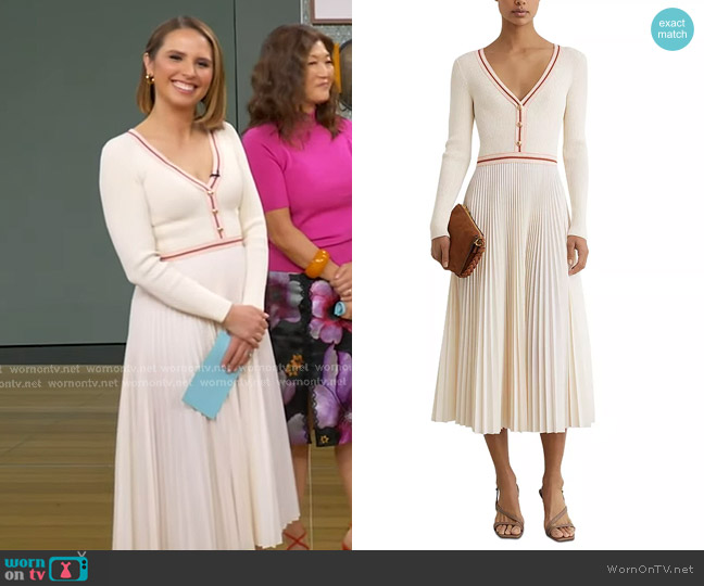 Reiss Gaia Knit Woven Mix Dress in Pale Yellow worn by Elizabeth Schulze on Good Morning America