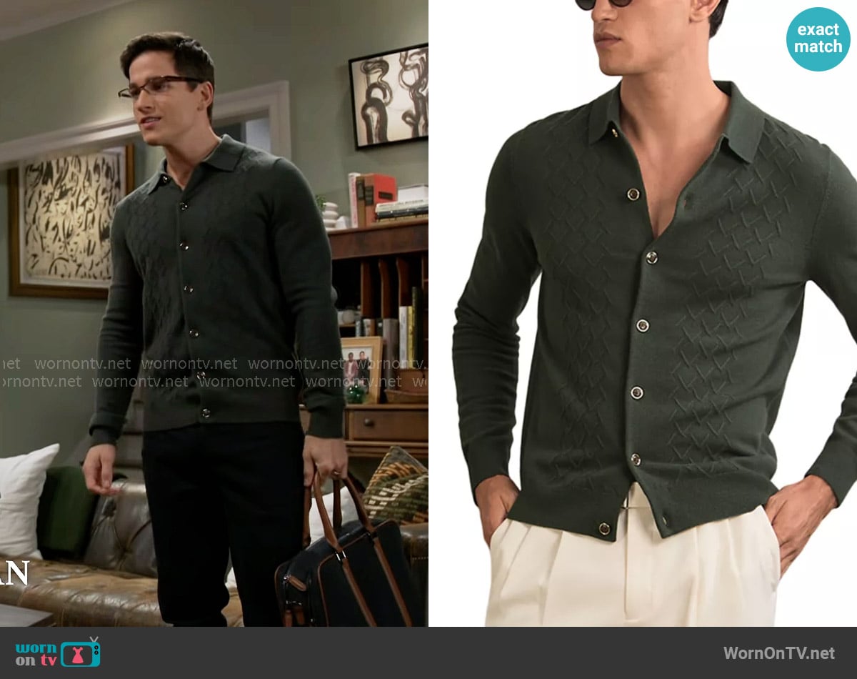 Reiss Gideon Sweater in Forest worn by Bradley 'Smitty' Smith (Mike Manning) on Beyond the Gates