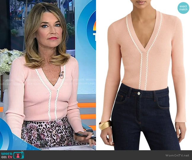 Reiss Lauri Craft Stitch Cable Knit Top in Pink Ivory worn by Savannah Guthrie on Today