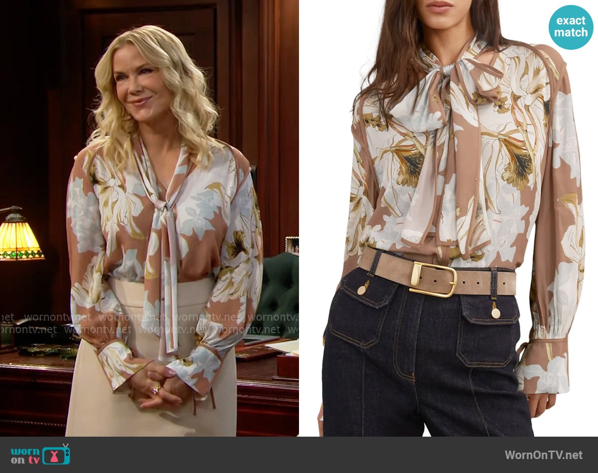 Reiss Maggie Blouse worn by Brooke Logan (Katherine Kelly Lang) on The Bold and the Beautiful