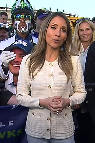 Rhiannon’s ivory ribbed cardigan jacket on Good Morning America