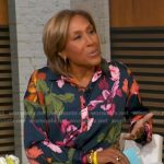 Robin’s navy floral blouse and burgundy skirt on Good Morning America
