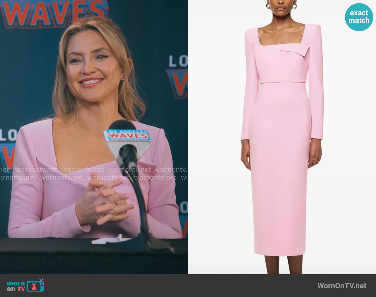 Roland Mouret Origami midi dress worn by Isla Gordon (Kate Hudson) on Running Point
