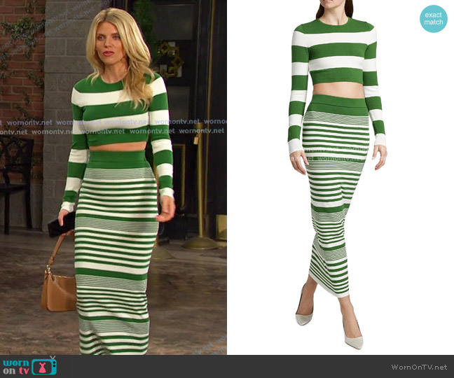 Ronny Kobo Tamika Striped Knit Column Maxi Skirt worn by Catherina Greene (AnnaLynne McCord) on Days of our Lives