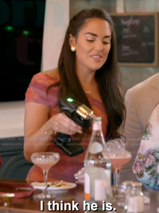Rosie’s floral off shoulder dress on The Real Housewives of Rhode Island