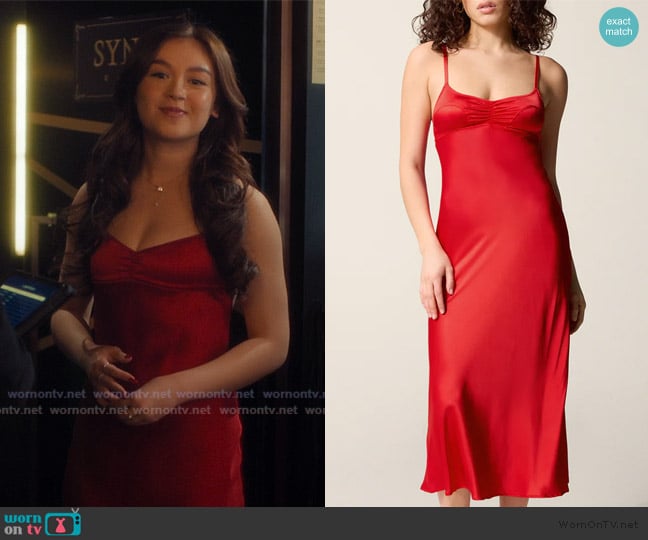 Rouje Rouje Paris Josephina Satin Dress worn by Katherine Song-Covey (Anna Cathcart) on XO Kitty