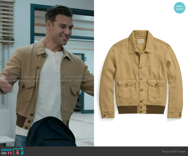 RRL by Ralph Lauren Linen-Cotton Canvas Jacket in Vintage Brown worn by Eddie Diaz (Ryan Guzman) on 9-1-1