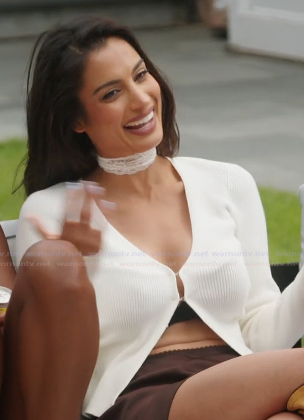 Sabrina’s white ribbed cardigan on Summer House