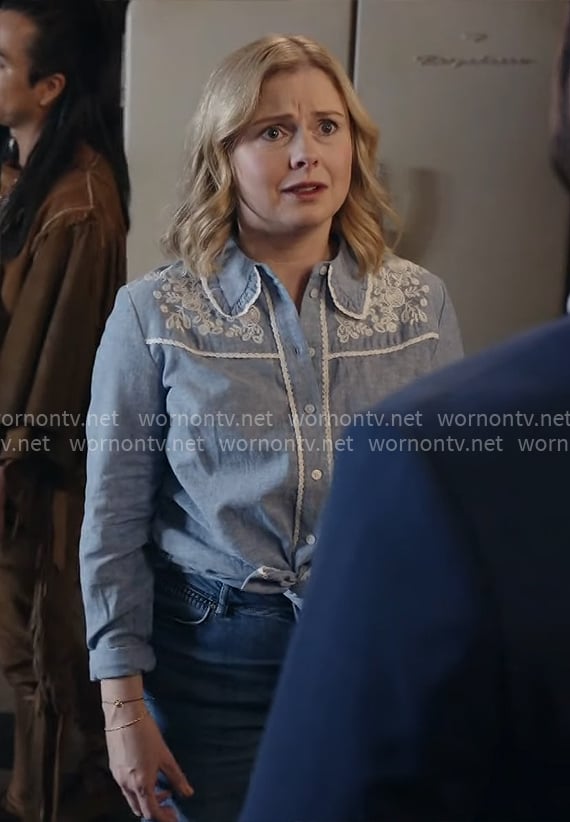 Sam’s blue embroidered shirt on Ghosts