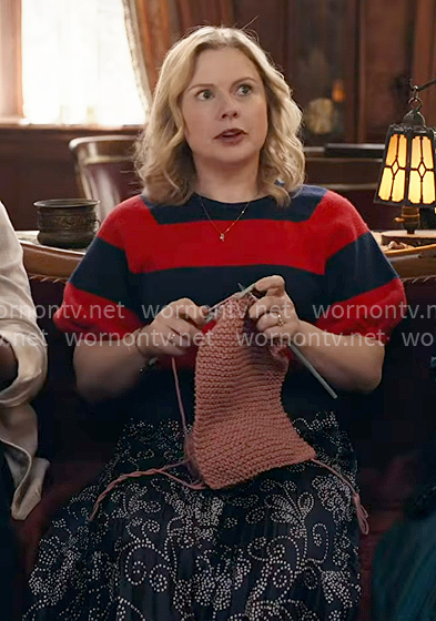 Sam’s red striped sweater and paisley skirt on Ghosts