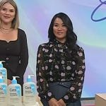Dr. Sandra Lee’s black floral tie neck blouse on Today