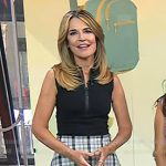 Savannah’s black sleeveless top and plaid midi skirt on Today