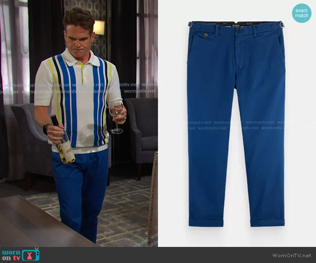 Scotch & Soda The Drift Regular Tapered-Fit Chino in Marine worn by Leo Stark (Greg Rikaart) on Days of our Lives