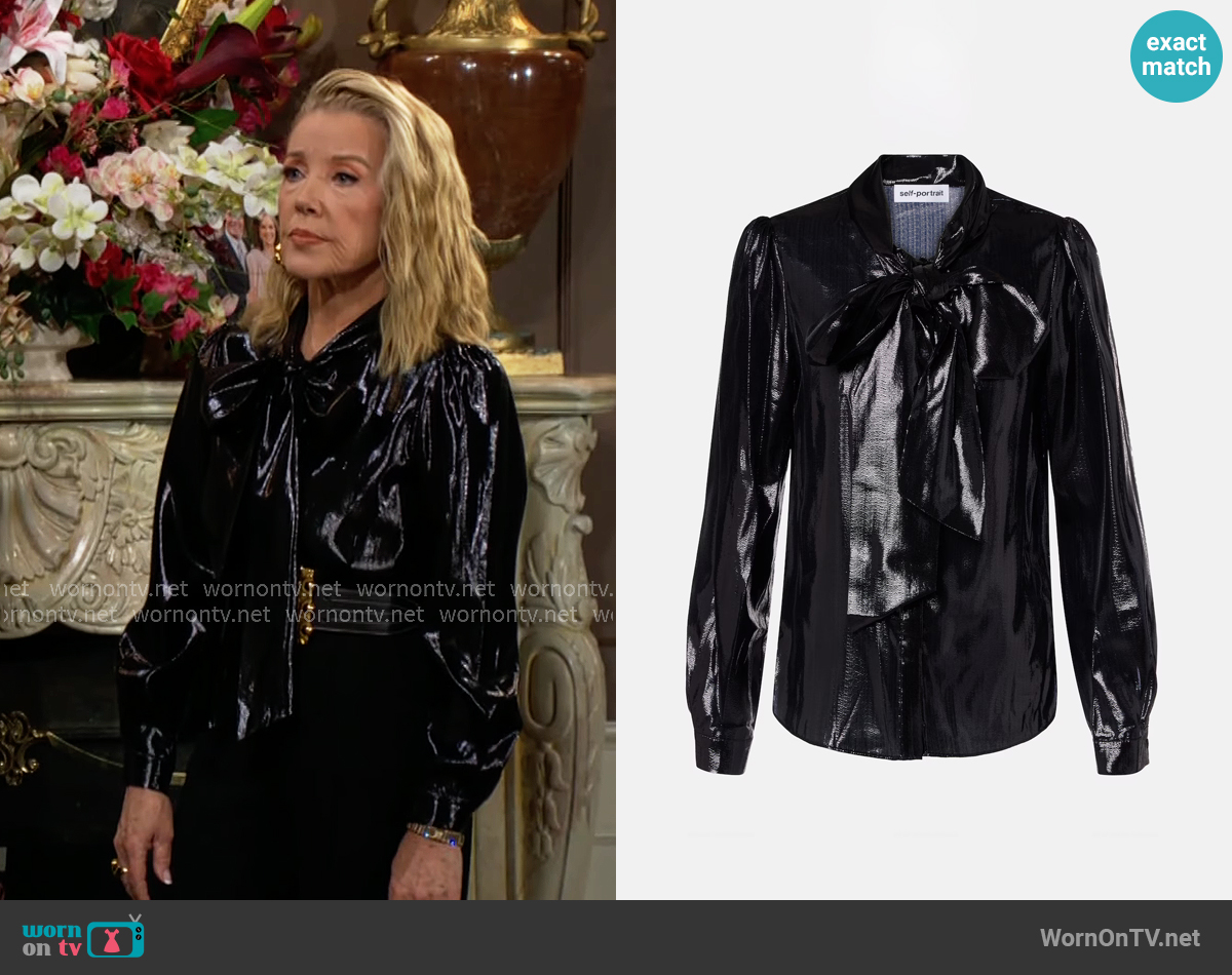 Self Portrait Bow-detail blouse worn by Nikki Reed Newman (Melody Thomas-Scott) on The Young and the Restless