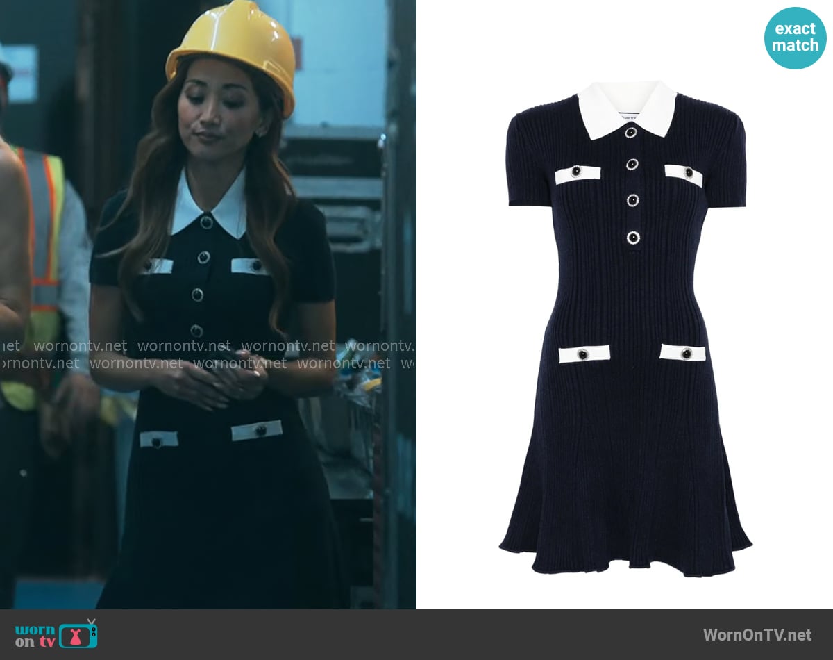 Self Portrait Collared button-detail mini dress worn by Ali Lee (Brenda Song) on Running Point