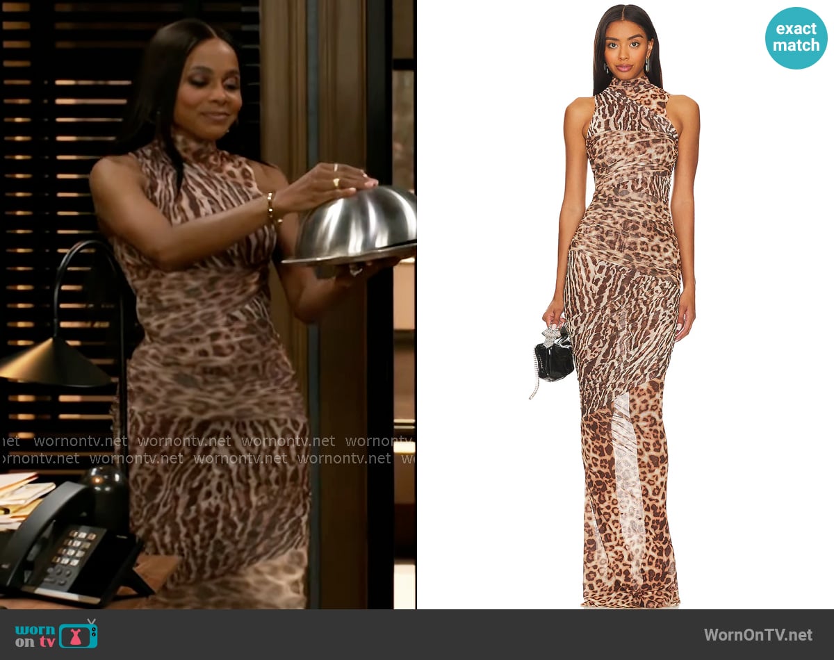 SEROYA Ronnie Dress in Tan Leopard worn by Hayley Lawson (Marquita Goings) on Beyond the Gates