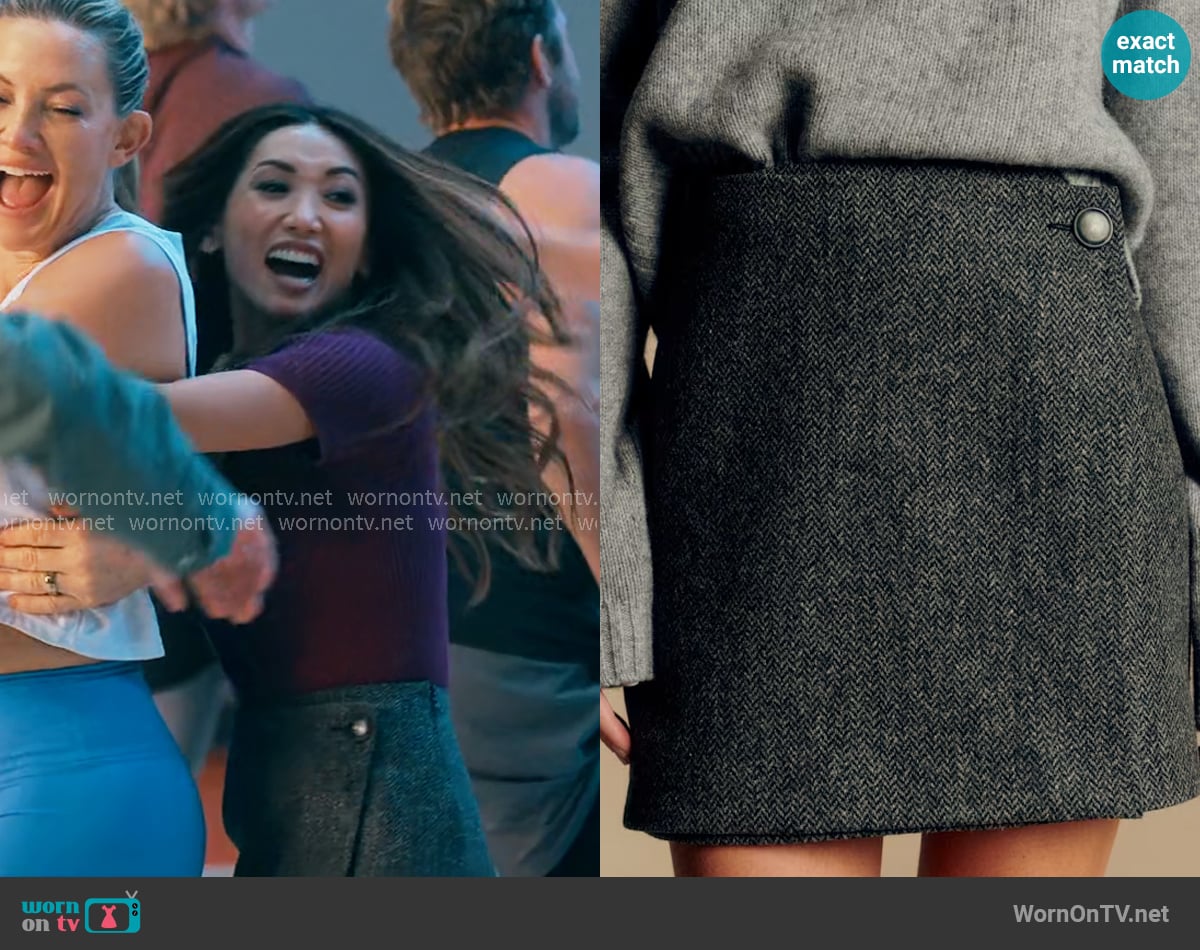 Sezane Laure Skirt in Grey Herringbone worn by Ali Lee (Brenda Song) on Running Point