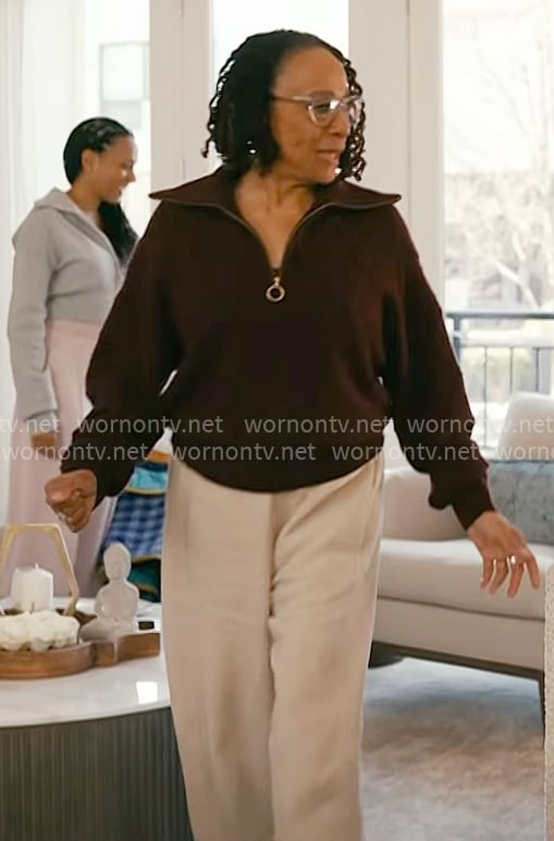 Sharon’s purple quarter zip sweater on Chicago Med