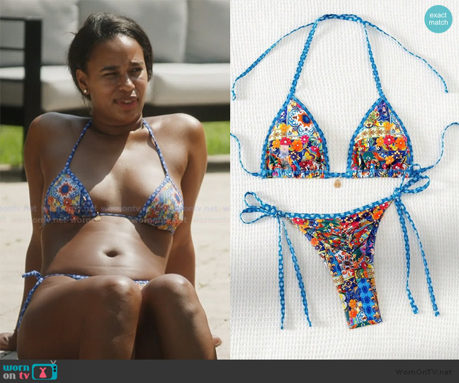 Shein Swim Vcay Printed Halter Neck Bikini Set worn by Mia Calabrese on Summer House