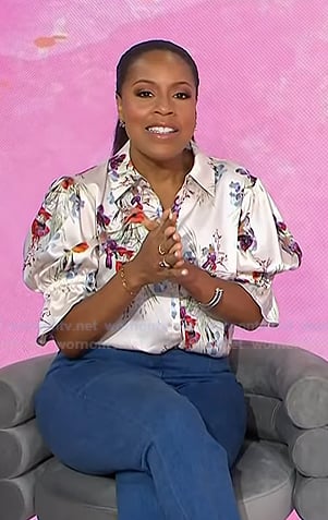 Sheinelle’s floral print elbow sleeve top and jeans on Today