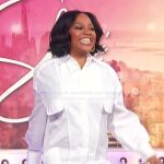 Sherri’s white ruffle hem mini dress on Sherri