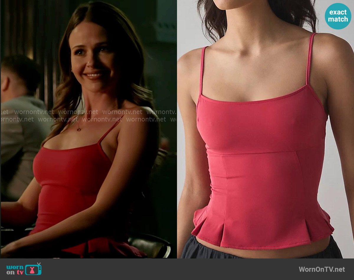 Silence + Noise Good Luck Peplum Cami worn by Lyla 'Lizzy' Novak (Jocelyn Hudon) on Chicago Fire