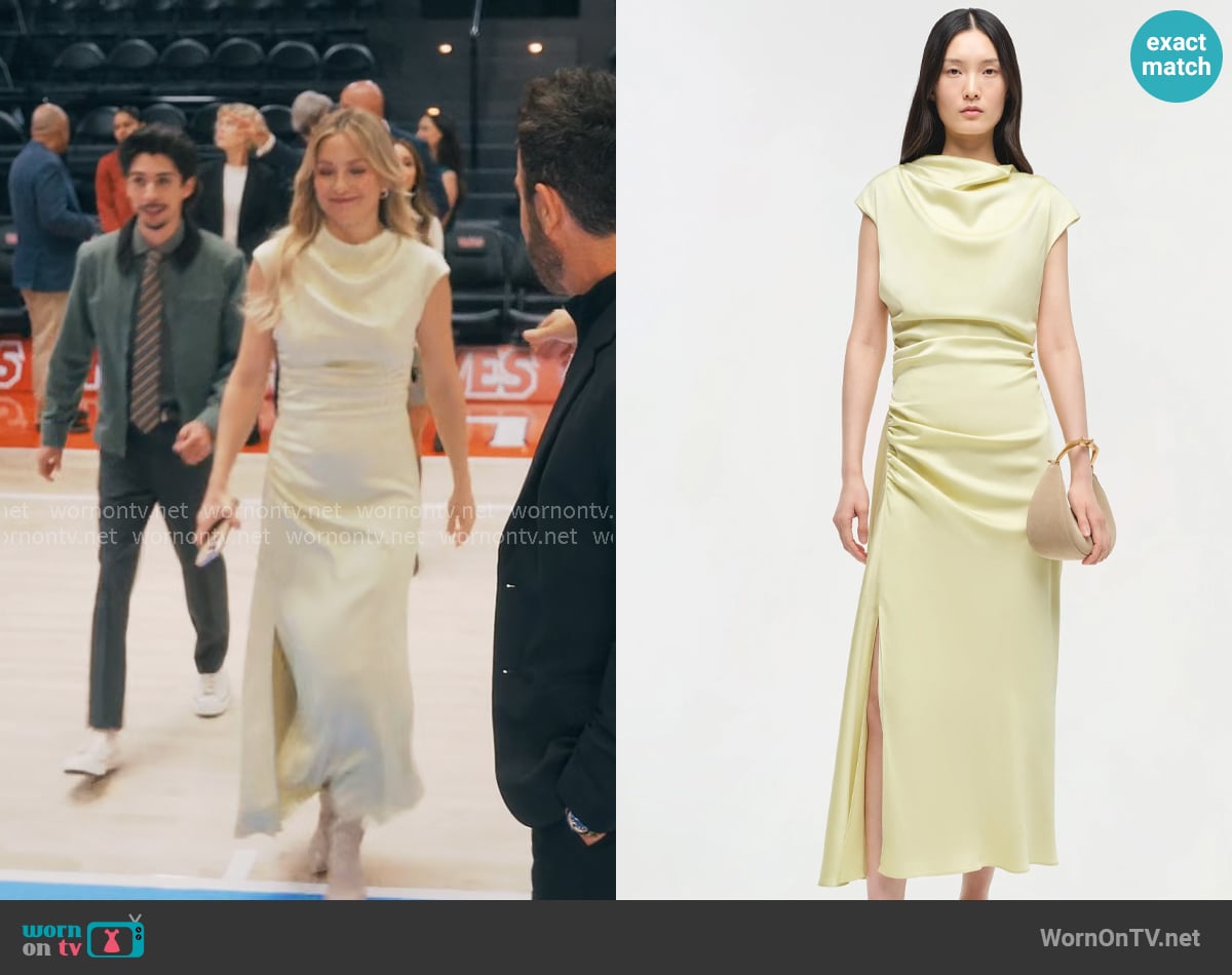 Simkhai Burke Dress in Sunglow worn by Isla Gordon (Kate Hudson) on Running Point